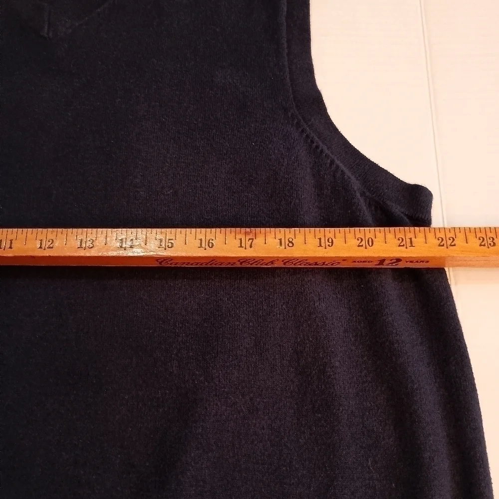 Vintage LL Bean Mens Large Black/Navy Cashmere Blend Knit V-Neck Sweater Vest